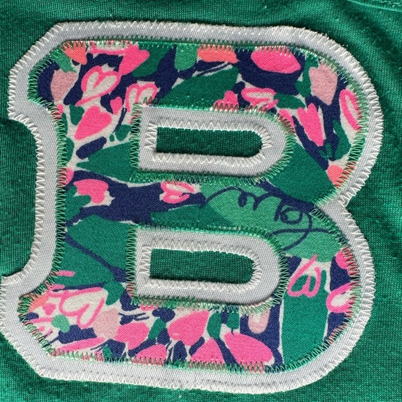 GAMMA PHI BETA racerback t-shirt green small green white floral letters sewn on - Picture 6 of 14